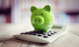 Piggy bank with calculator