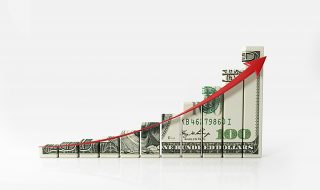 Money Chart And A Red Arrow On White Background