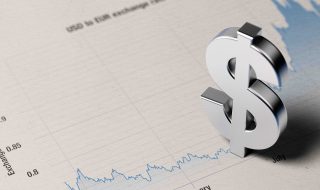 American Dollar Sign on A Blue Financial Graph