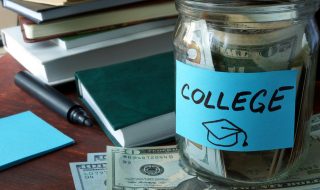 Jar with label college and money.